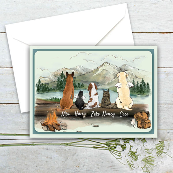 Dog & Cat On The Mountain Personalized Christmas Postcard gifts