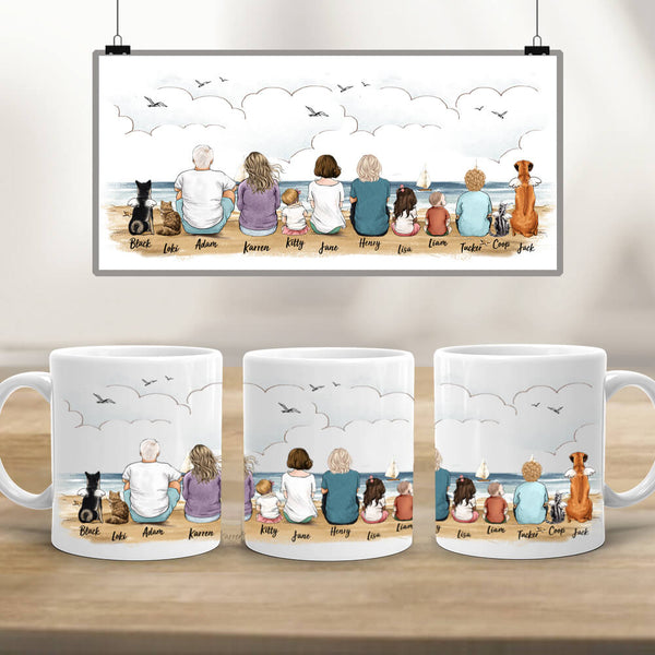 The Whole Family With Cat Edge-to-Edge Mug