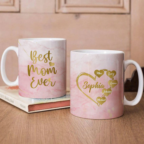 Personalized Best Mom Ever Coffee Mug - Pink Marble Mug - Best Gifts For Mom - Mug For Her Women - Unique Coffee Mug For Mom Mother - Birthday Gifts For Mom