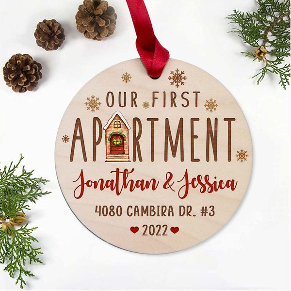 Personalized Christmas Maple Round Ornament Gifts For Him For Her - Our First Apartment