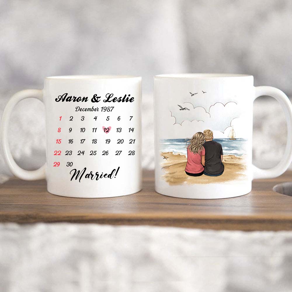 Personalized Anniversary Calendar Coffee Mug Gifts for Him for Her 15oz White Unifury
