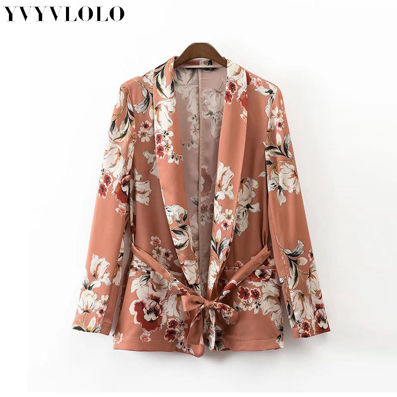 Verbazingwekkend blazer vrouwen vintage bloemenprint blazer feminino jassen lange DK-46