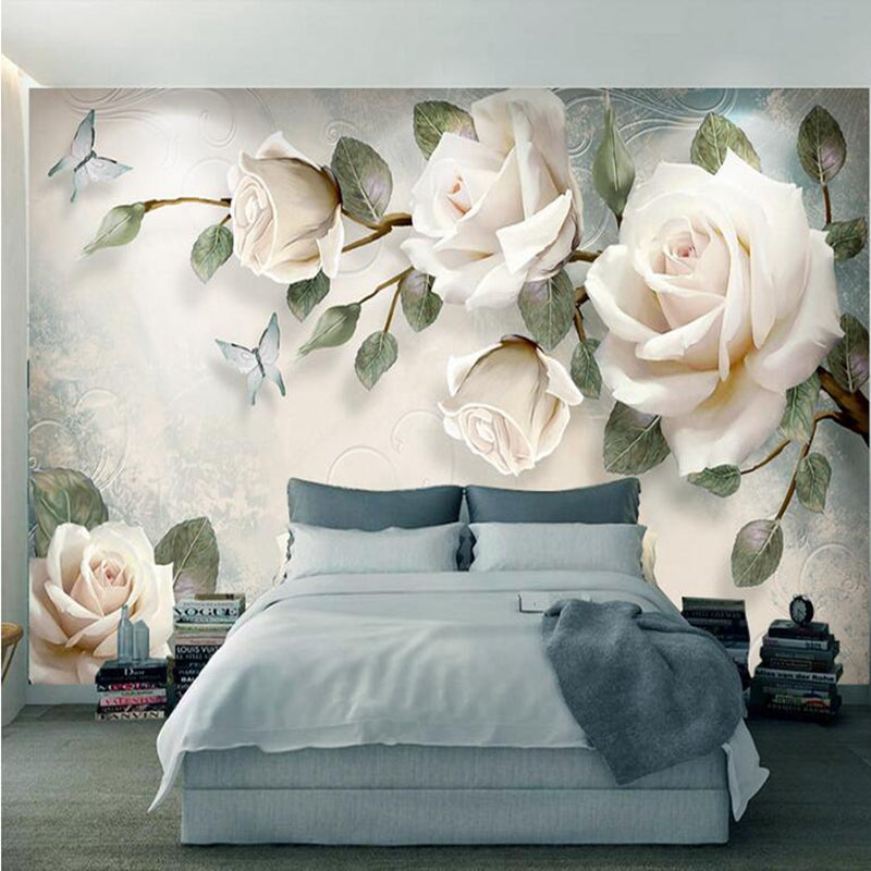 Welp 3D Custom Moderne Foto Behang Muurschildering Witte Roos Bloemen HK-68