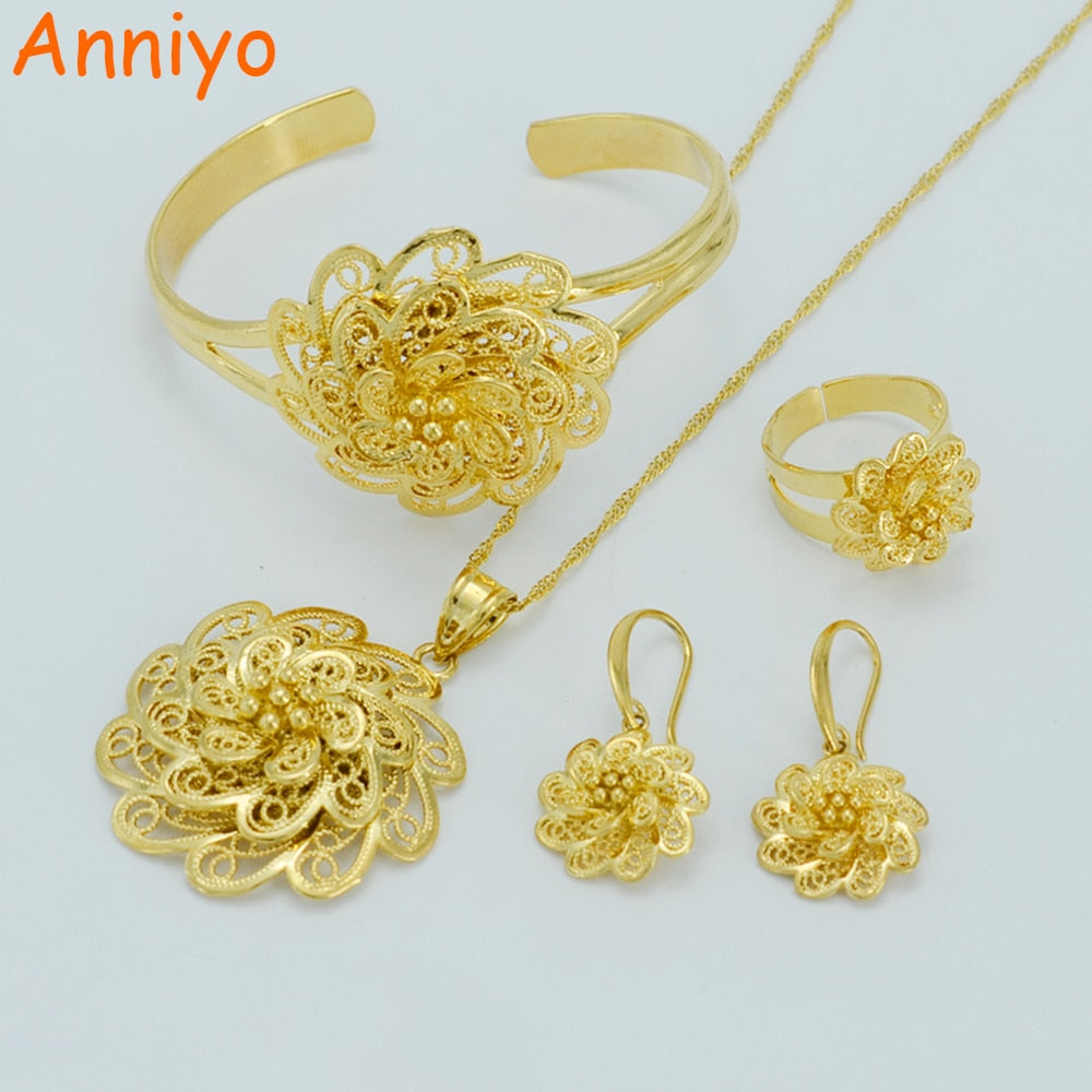 Beste Anniyo Bloem set Sieraden Hanger Ketting/Armband/Oorbellen/Ring PM-26