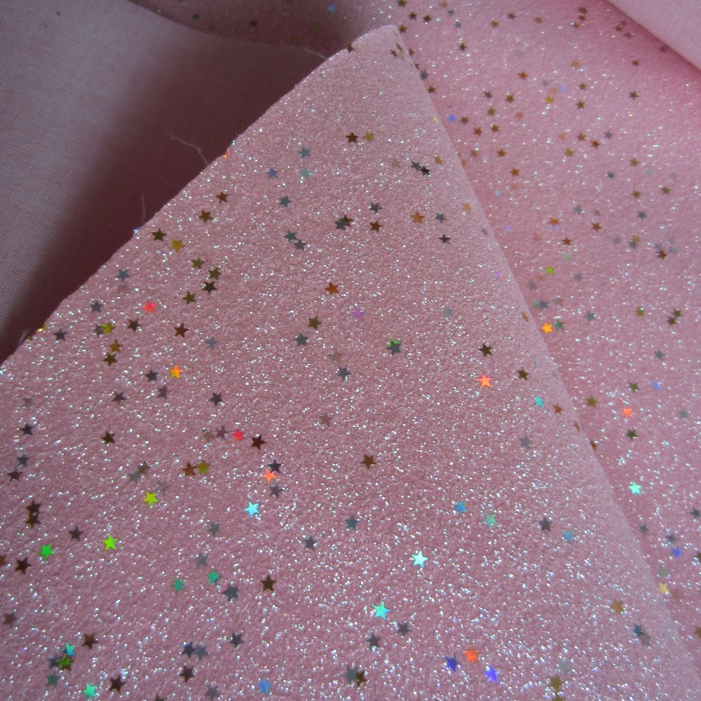 Verwonderlijk 30 cm x 138 cm fijne glitter stof baby roze met gouden sterren CR-13