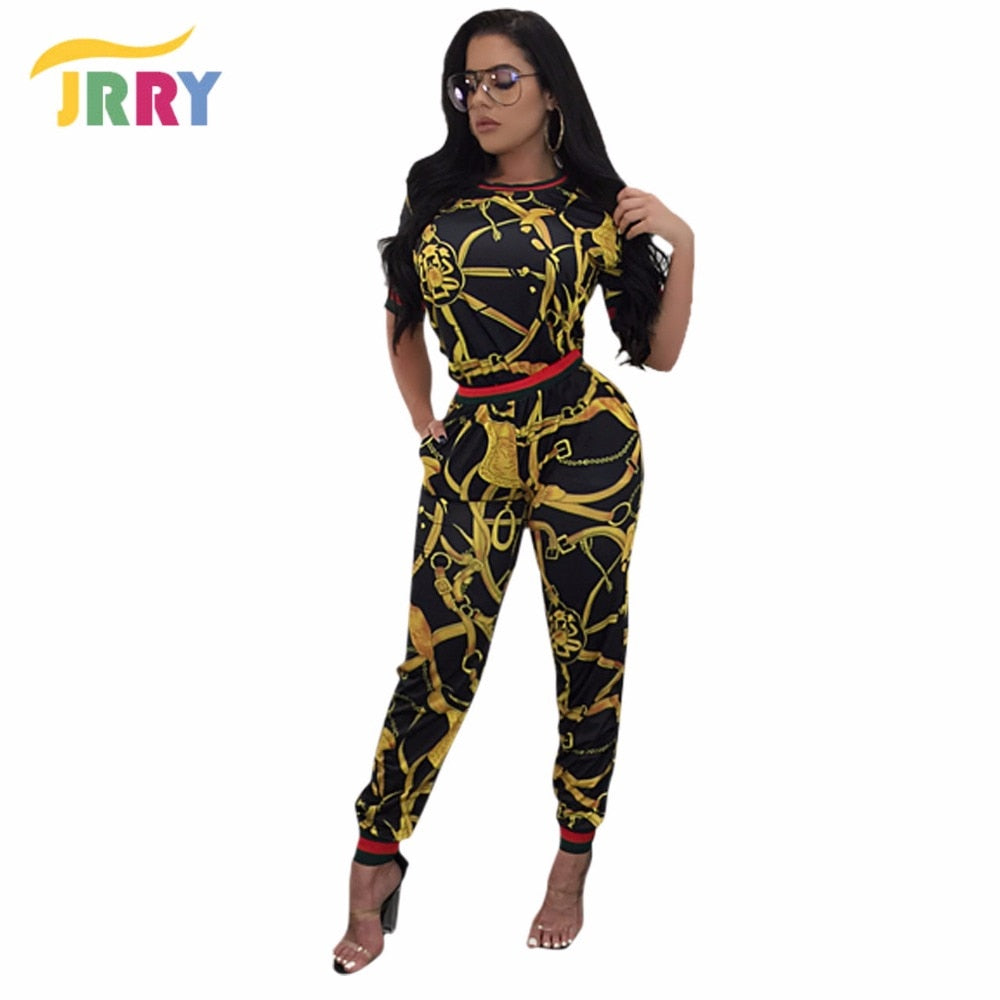 Verbazingwekkend JRRYCasual Twee Stukken Print Vrouwen Jumpsuit Korte Mouwen Top KX-42