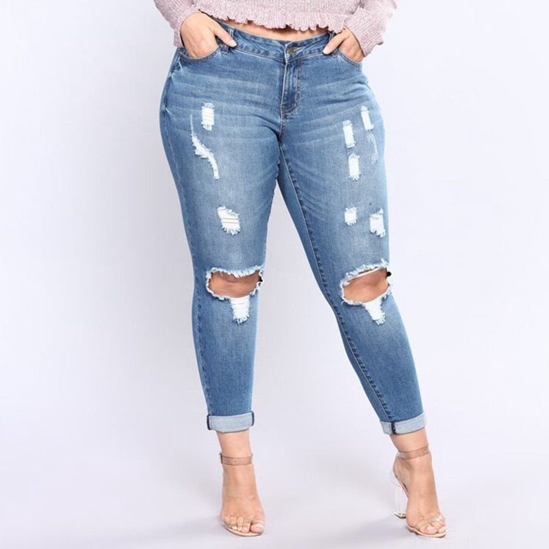 Super Lguc. H Gescheurd Gat Gescheurde Jeans Vrouwen Stretch Grote Maat WT-43