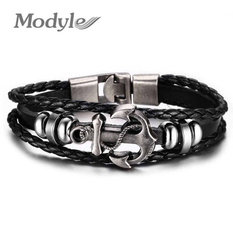 Verbazingwekkend Mode-sieraden Multilayer Rvs Anker Armband voor Vrouwen Leer CW-63