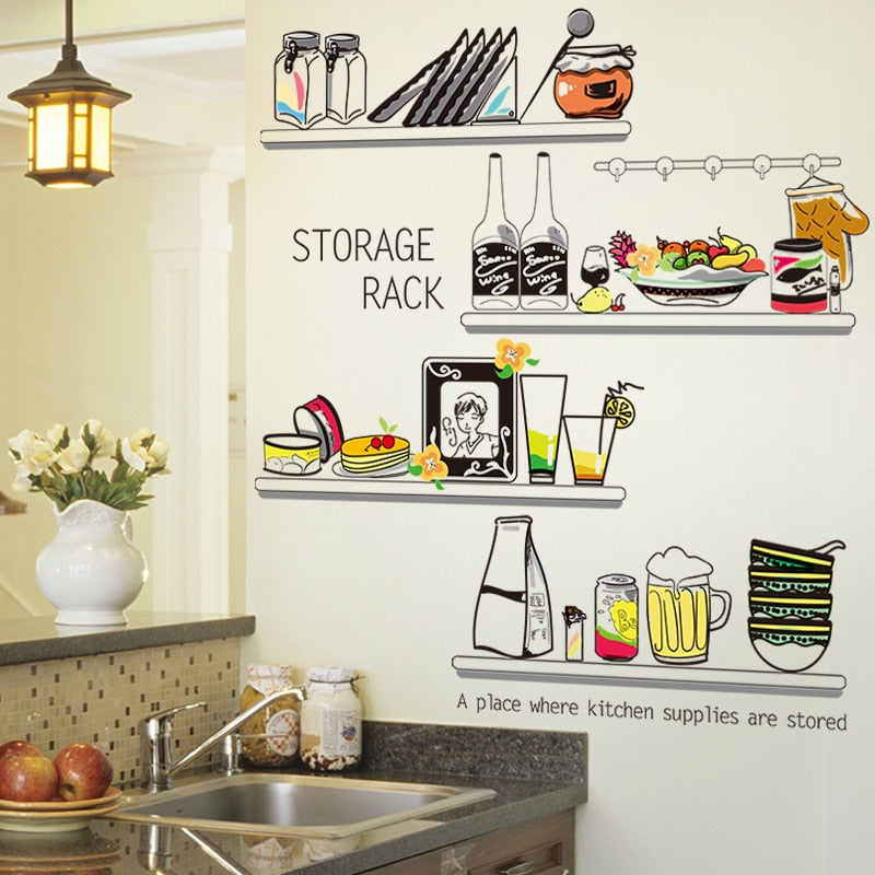 Verbazingwekkend SHIJUEHEZI] Keuken Sticker Vinyl DIY Opslag Plank Muur Decals voor FT-48