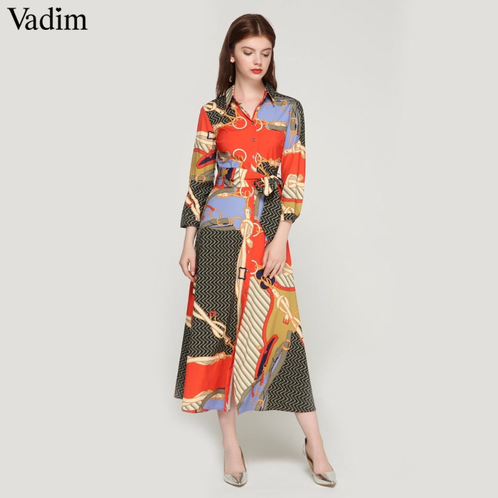 Spiksplinternieuw Vadim vrouwen elegante patchwork print maxi jurk strikje sjerpen TT-21