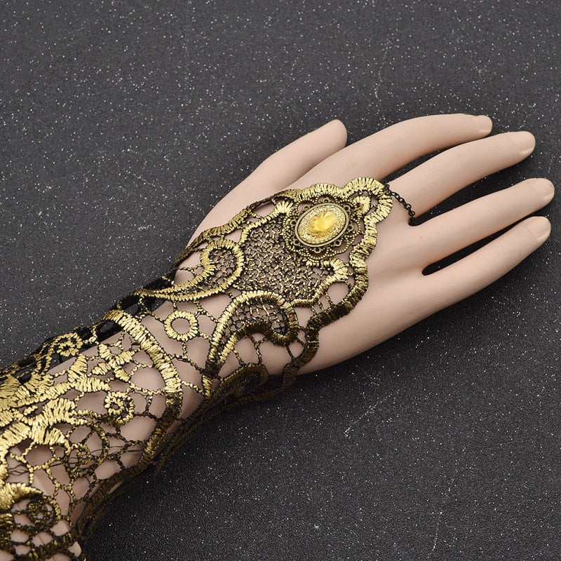 Wonderlijk lychee Sexy Vrouwen Dames Steampunk Goth Gold Lace Bloemen Vinger YG-68