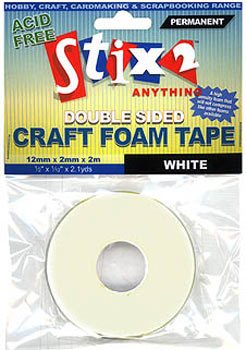White Craft Foam Tape : Double Sided 2mm Thickness : 12mm x 2m
