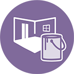 purple icon of interior with paint can