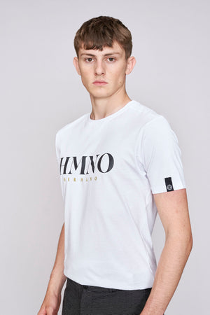 
            
                Load image into Gallery viewer, White HMNO logo print slim fit t-shirt - H E R M A N O
            
        