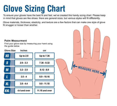 Glove Sizing Chart- Gloveworks Black Nitrile Industrial Latex Free Disposable Gloves