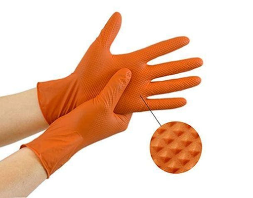 Gants jetables ambidextres nitrile 240mm 0,26mm orange M(8) - Boîte de 50  pcs - 65148