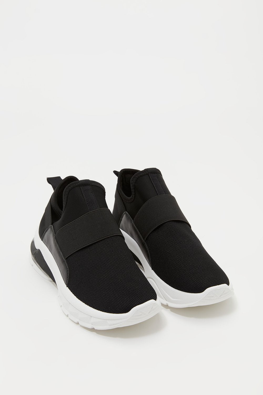 all black laceless sneakers