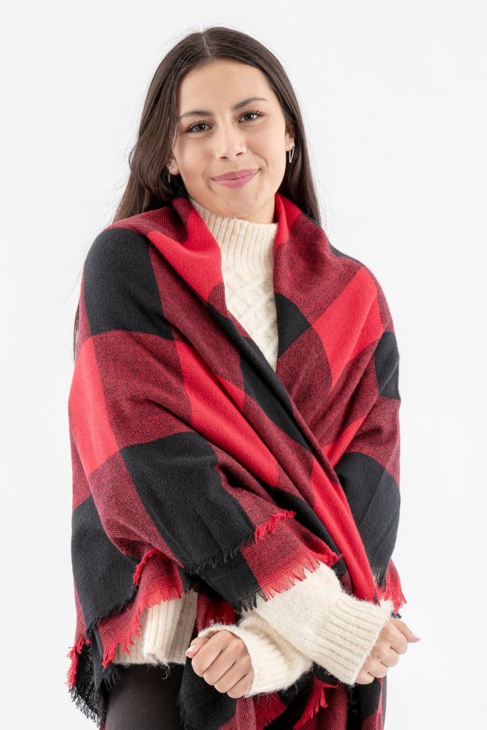 Just Cozy, Accessories, Nwt Just Cozy Blanket Winter Scarf Blue Red Plaid  Boucle Soft Warm Check