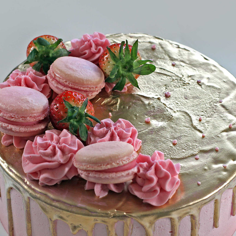Golden Strawberry Drip Cake