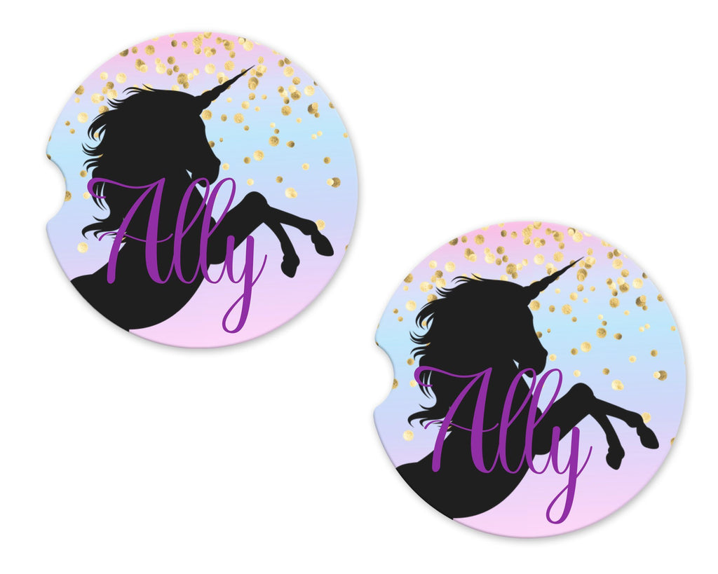 Unicorn Personalized Sandstone Car Coasters - Sew Lucky Embroidery