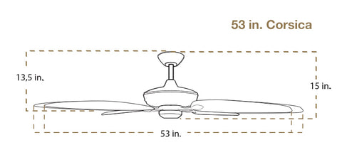 Dimensiones del ventilador de techo TroposAir Corsica