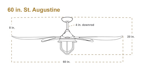 Dimensiones del ventilador de techo St Augustine de 60 pulgadas