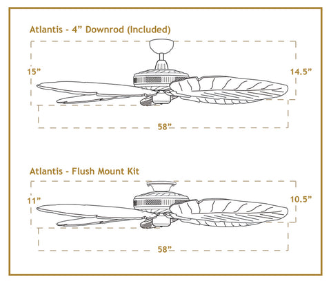 Dimensiones del ventilador de techo Atlantis de 58 pulgadas