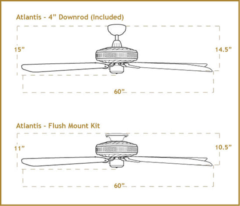 Dimensiones del ventilador de techo Atlantis de 60 pulgadas