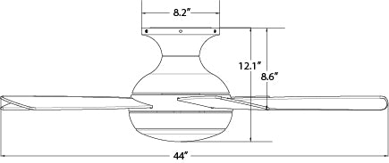 Dimensiones del ventilador de techo empotrado Odyssey de 44 pulgadas de WAC