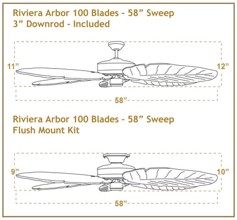 Dimensiones del ventilador de techo Riviera de 58 pulgadas