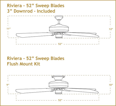 Dimensiones del ventilador de techo Riviera de 52 pulgadas