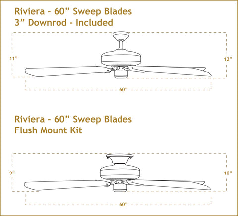 Dimensiones del ventilador de techo Riviera de 60 pulgadas