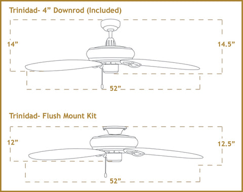 52 inch Trinidad Ceiling Fan Dimensions