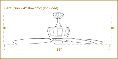 Dimensiones del ventilador de techo Centurion de 52 pulgadas