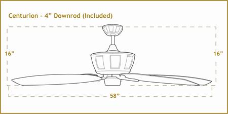 Dimensiones del ventilador de techo Centurion de 58 pulgadas