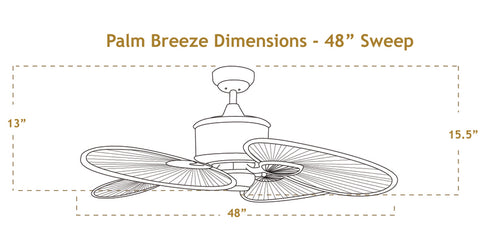 Dimensiones del ventilador de techo Palm Breeze de 48 pulgadas