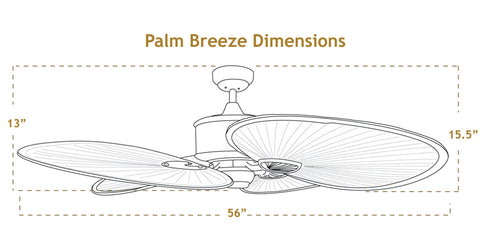 Dimensiones del ventilador de techo Palm Breeze de 56 pulgadas