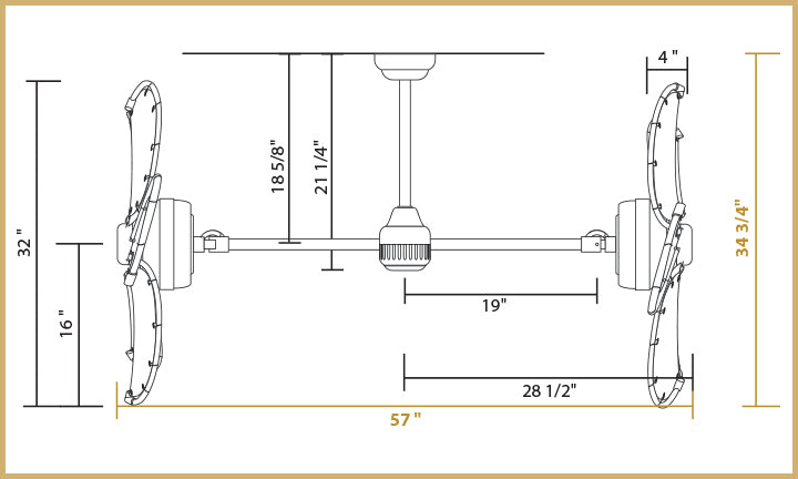 Double Ceiling Fan 30 Inch Twin Star Iii Nautical Blue Blades