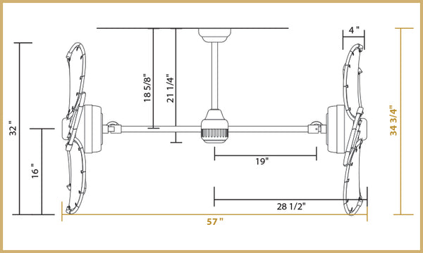 Twin Star III Dimensions 30 inch Blades - Horizontal Configuration