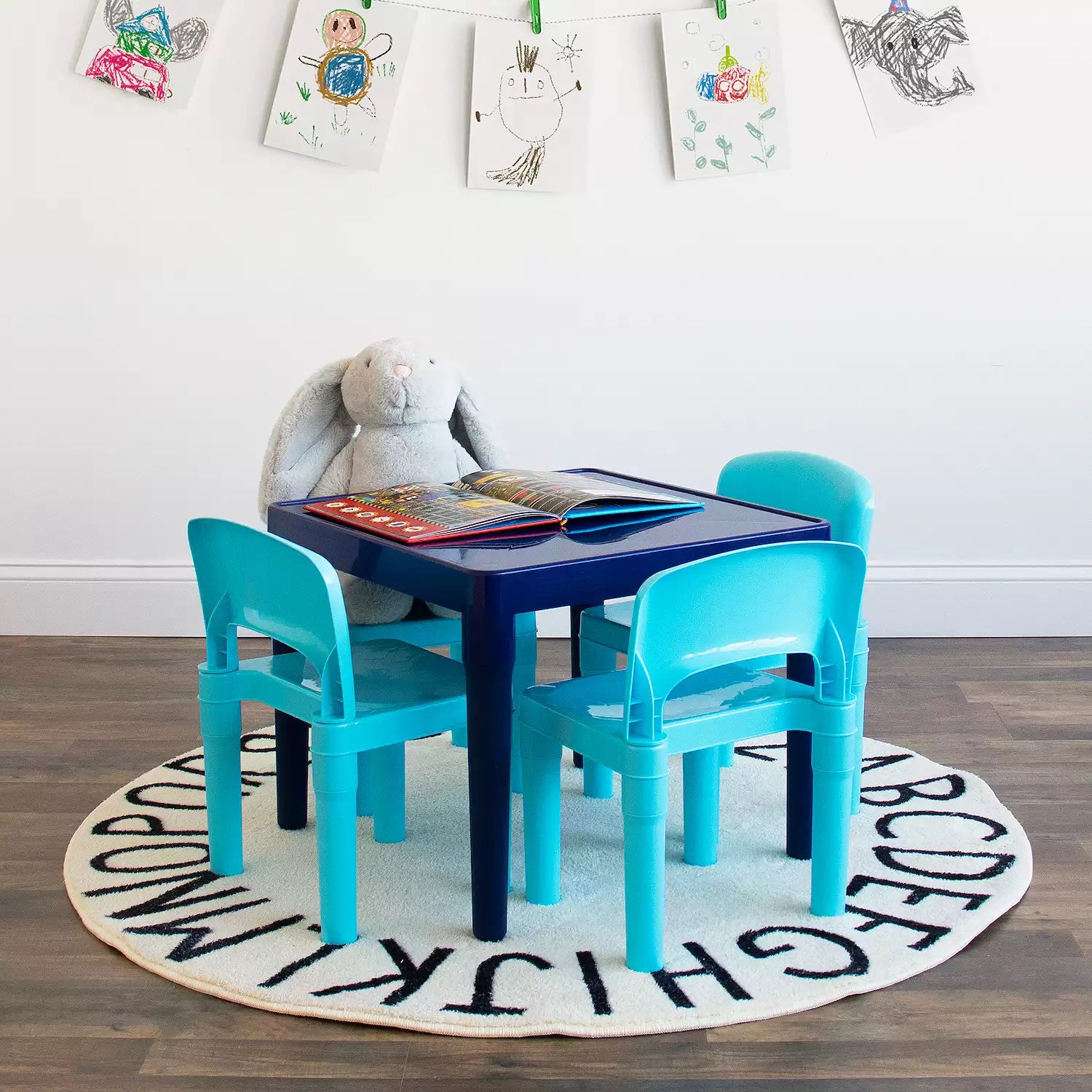 Multi - Blue Square Lightweight Plastic Table and 4 - Chair Set for Jordan Kids by Humble Crew