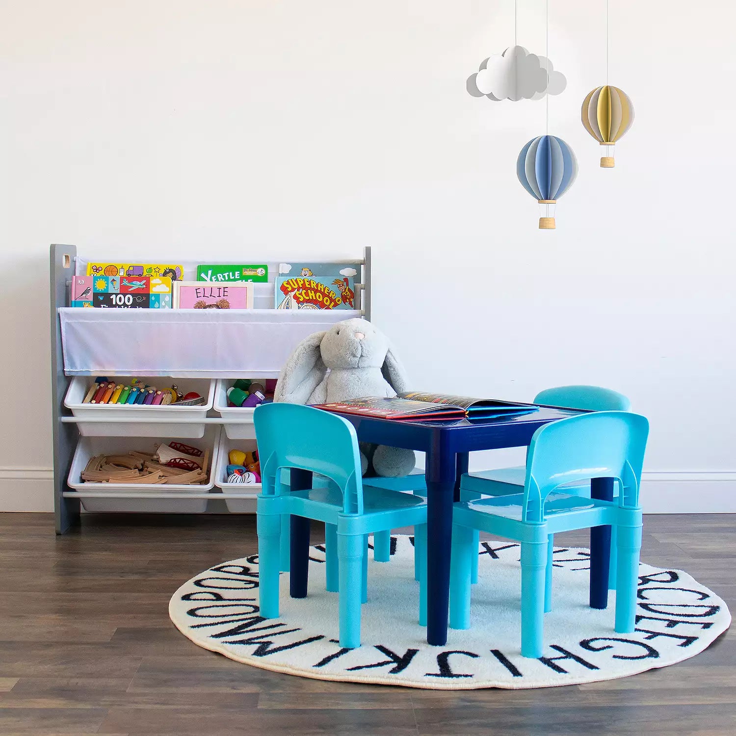 Multi - Blue Square Lightweight Plastic Table and 4 - Chair Set for Jordan Kids by Humble Crew