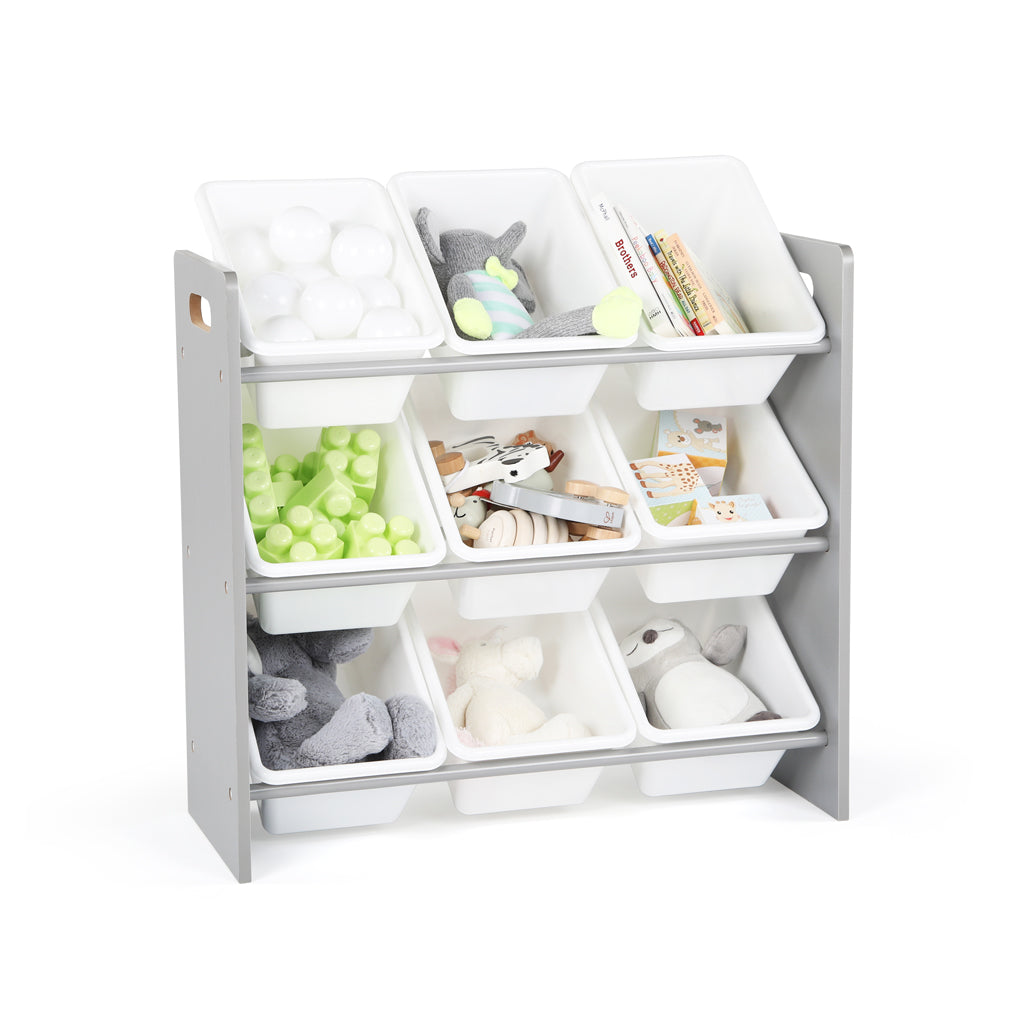 white toy box with shelves