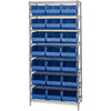 36 x 18 x 74 - 8 Shelf Wire Shelving Unit with (21) Blue Bins