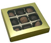 5-3/4 x 5-3/4 x 1-1/8黄金8盎司(1/2磅)方形糖果盒盖子- W/ Window 250/Case