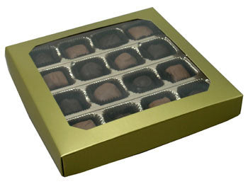 7-3/4 x 7-3/4 x 1-1/8黄金16盎司(1磅)方形糖果盒盖子- W/ Window 250/Case