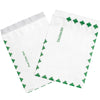 9 x 12白色平面Tyvek信封打印一级，带绿色边框，每箱100个