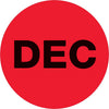 1“圆——“12月”(荧光红色)500 /卷的标签