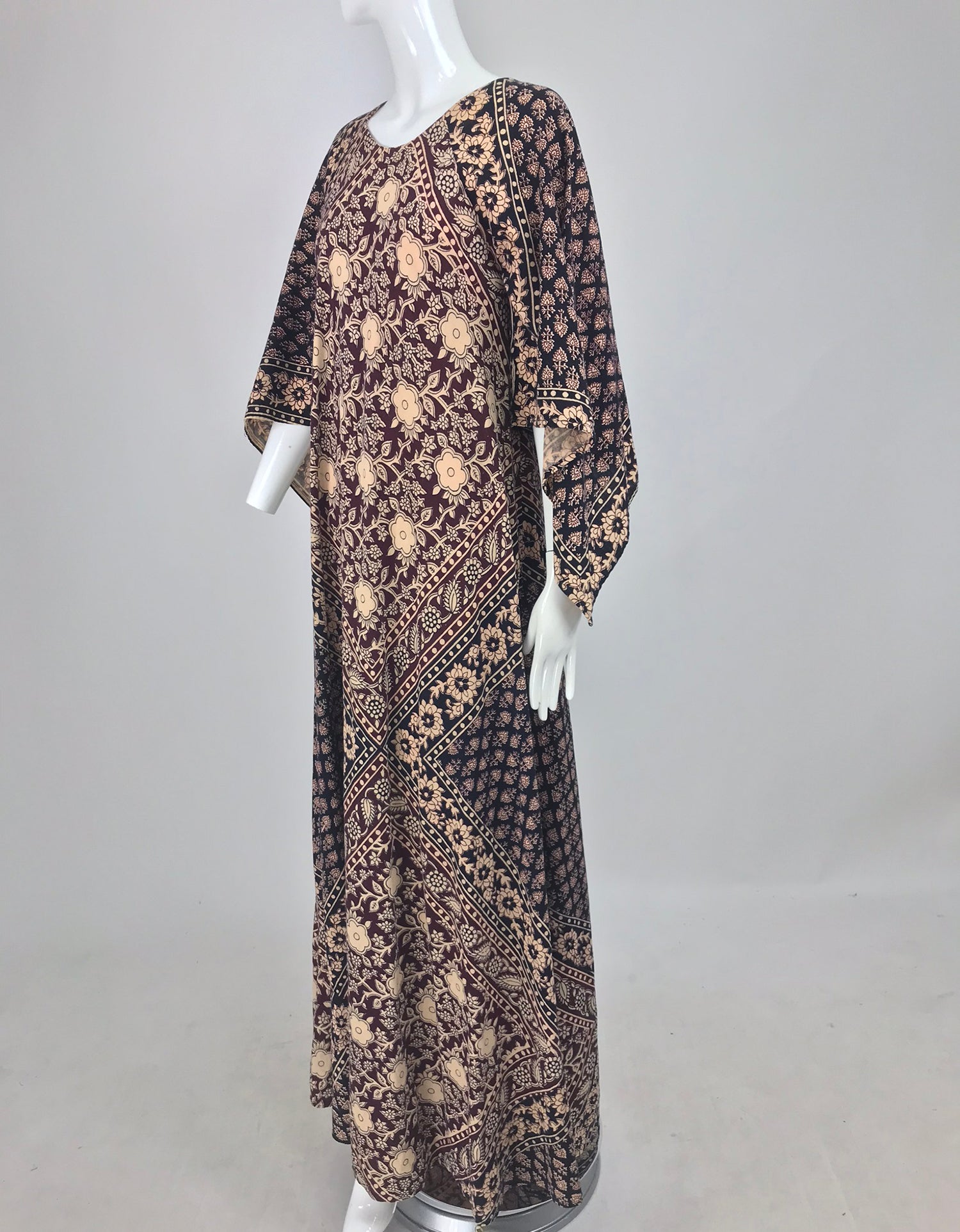 SOLD India Block Printed Cotton Bias Cut Maxi Dress Caftan 1960s – Palm ...