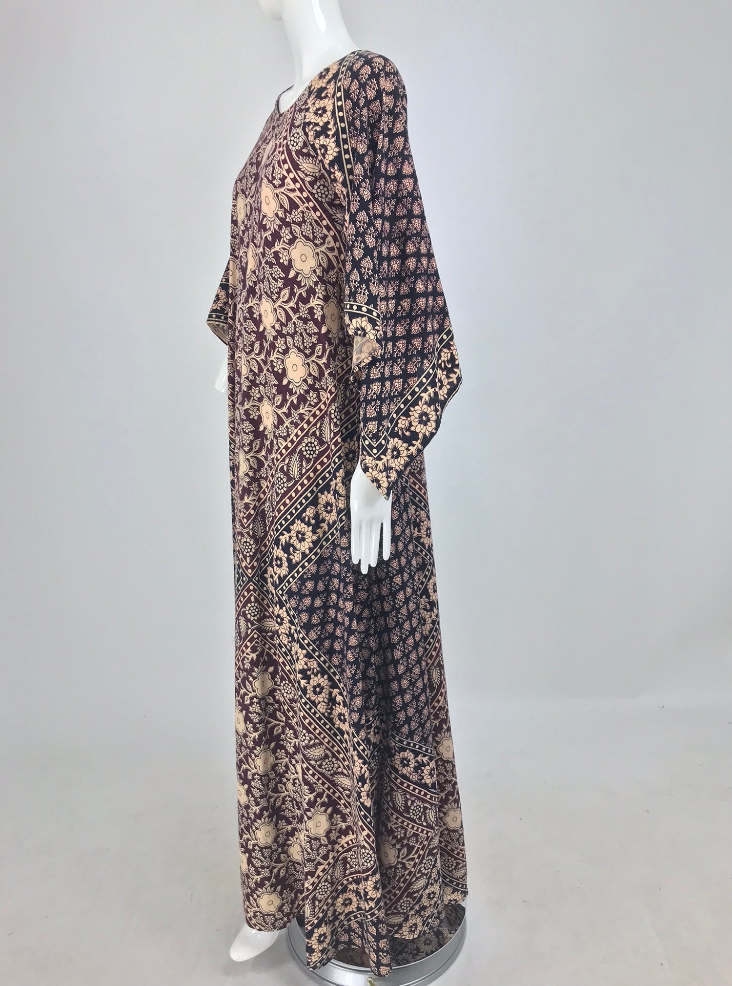 SOLD India Block Printed Cotton Bias Cut Maxi Dress Caftan 1960s – Palm ...