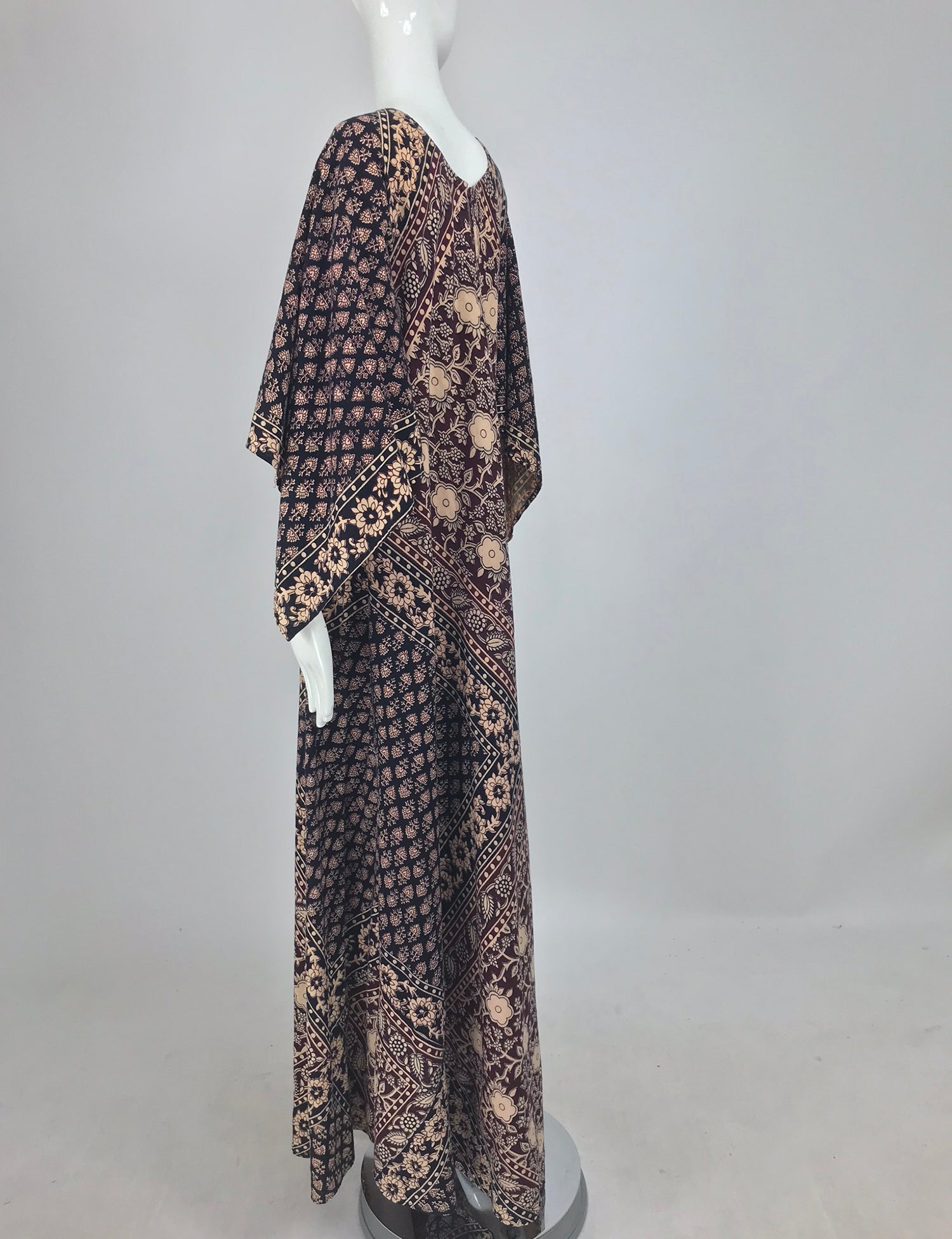 SOLD India Block Printed Cotton Bias Cut Maxi Dress Caftan 1960s – Palm ...